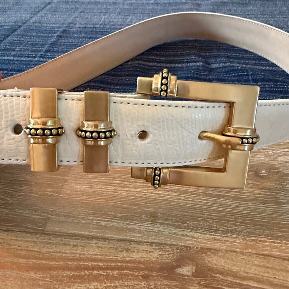 Brighton Vintage 1996 Cream Leather Belt Gold Hardware Country Small Medium 34" - Picture 3 of 9